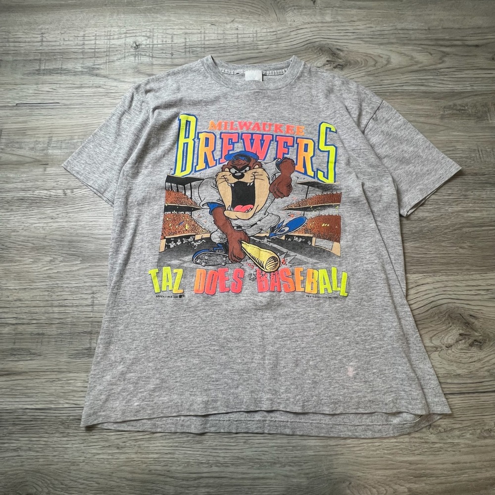 Artex Milwaukee Brewers T Shirt Mens Large Gray Taz Does Baseball Vintage 1990